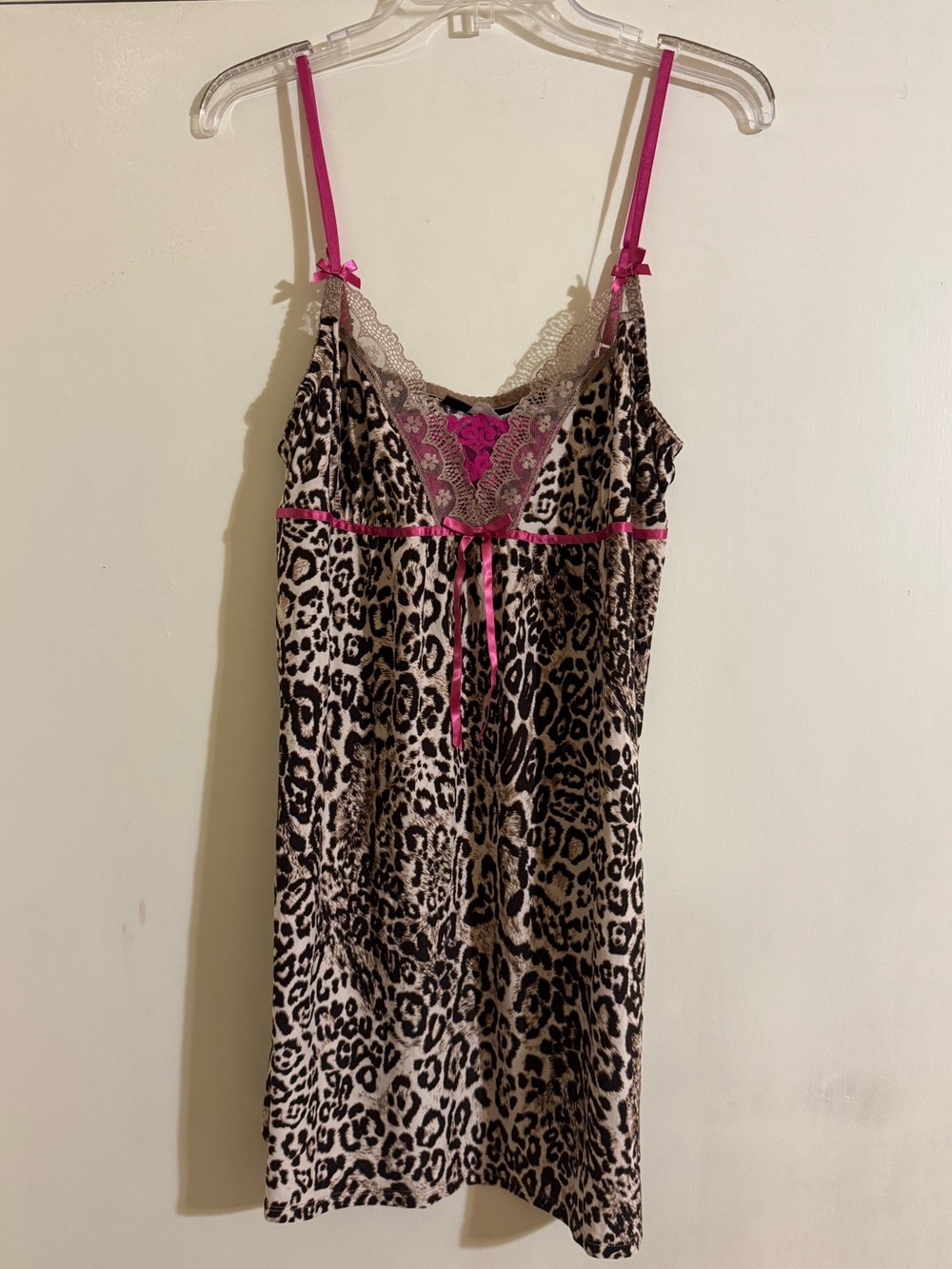 Leopard Print Chemise with Hot Pink Lace Trim